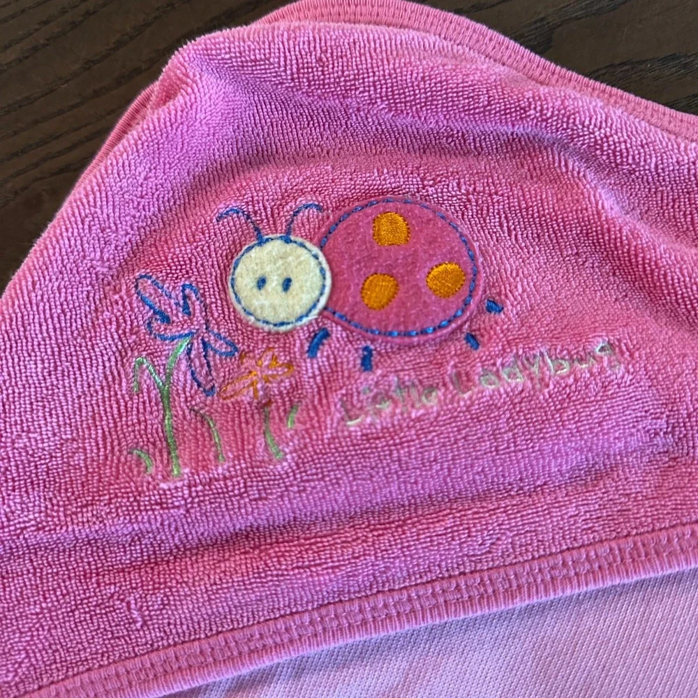 Vintage Carter's Little Ladybug Pink Terry‎ Hood Hooded Towel Blanket Baby Girl
